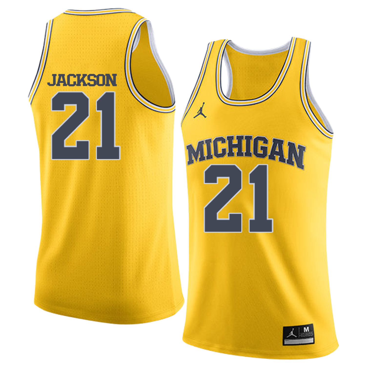 Men Jordan University of Michigan Basketball Yellow #21 Jackson Customized NCAA Jerseys